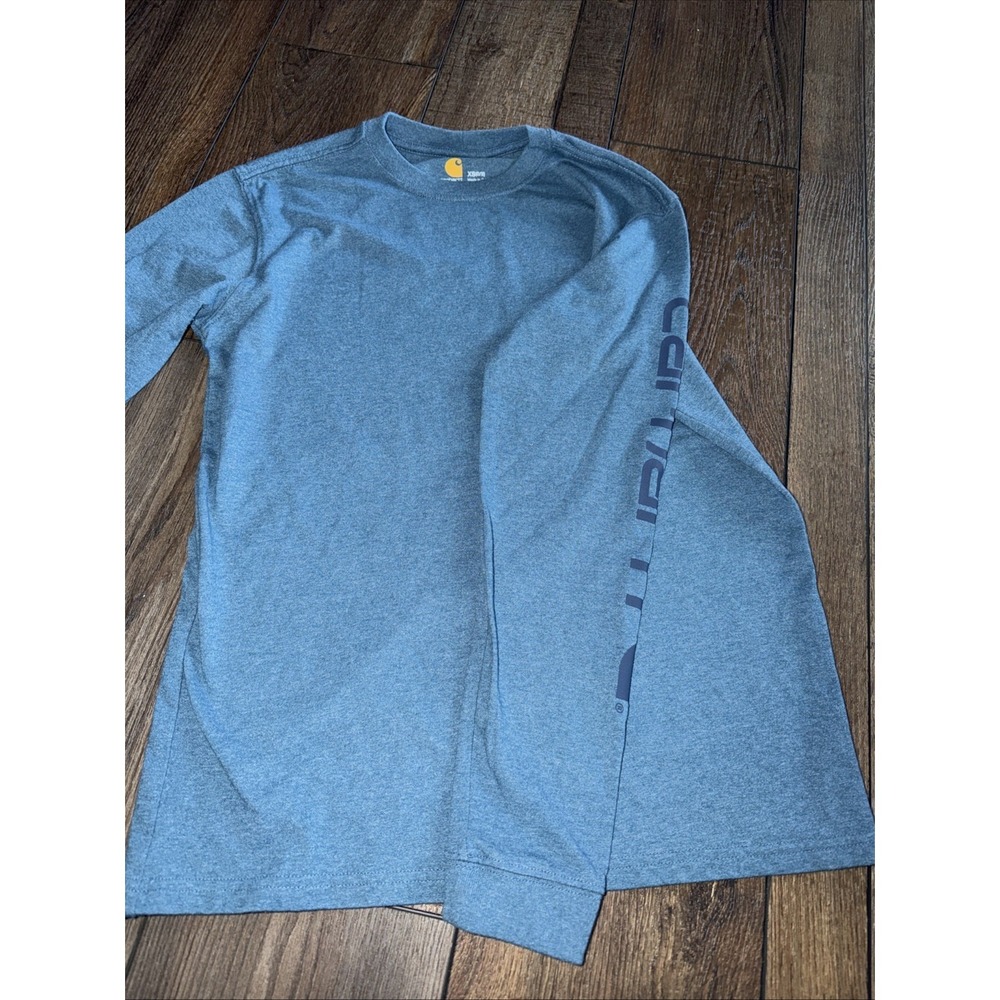 Men Carhartt Original Fit Long Sleeve Logo Shirt Slate Blue Size XS